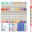 Grabie 72 Colors Acrylic Paint Markers, Soft Brush Tip Acrylic Markers Set, Water Based Acrylic Markers for Wood, Fabric, Canvas, Glass, Stone, Rock Painting and DIY Crafts Art Supplies, Set of 36