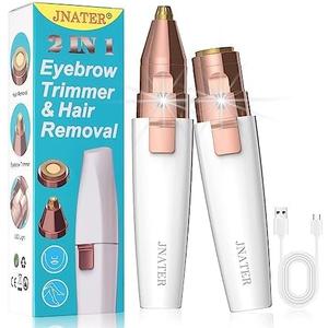 Eyebrow Trimmer, Facial Hair Removal for Women, 2 in 1 Rechargeable Eyebrow Razor & Painless Hair Remover Kit, Hair Removal Device for Eyebrows, Peach Fuzz, Lips, Arms, Legs with Light (Rose Gold