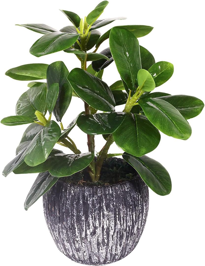 Artificial Potted Plant, Real Touch Artificial Oak Leaves Waterproof Fake Plants Indoor Outdoor, Eco Friendly Modern Concrete Greenery Plant Pots for Office Home Kitchen Shelf Farmhouse Decor
