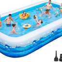 Large Inflatable Pool with Pump, 130"x72"x22" Full-Sized Blow Up Pool with 0.6mm PVC & Cute Animal Print, Big Family Swimming Pool for Backyard Outdoor Summer Water Party (Blue)