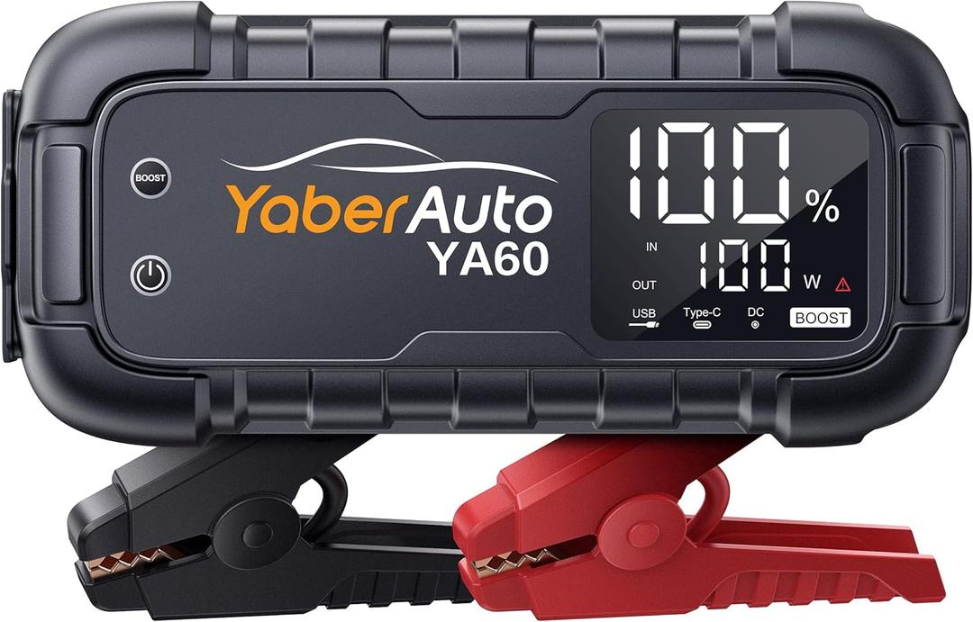 YaberAuto Car Battery Jump Starter 7000A 65W Fast Charging (All Gas/12.0L Diesel) Portable Car Jump Starter Battery Pack, Jump Box Battery Jumper Starter Portable Jumper Cables, 150W DC, 600LM Light
