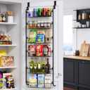 Delamu Over the Door Pantry Organizer, 6-Tier Metal Pantry Door Organization and Storage, Hanging Kitchen Basket Spice Rack Seasoning Shelves, Cabinet Door Organizer for Easy Install,D5xW18xH50inch