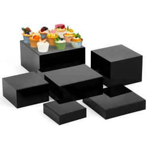Leinuosen 6 Pcs Large Buffet Risers, 6 to 11 Inch Catering Dessert Table Risers Food Decorative Stands with hollow bottom for Catering Supplies, Party(Black, Square)