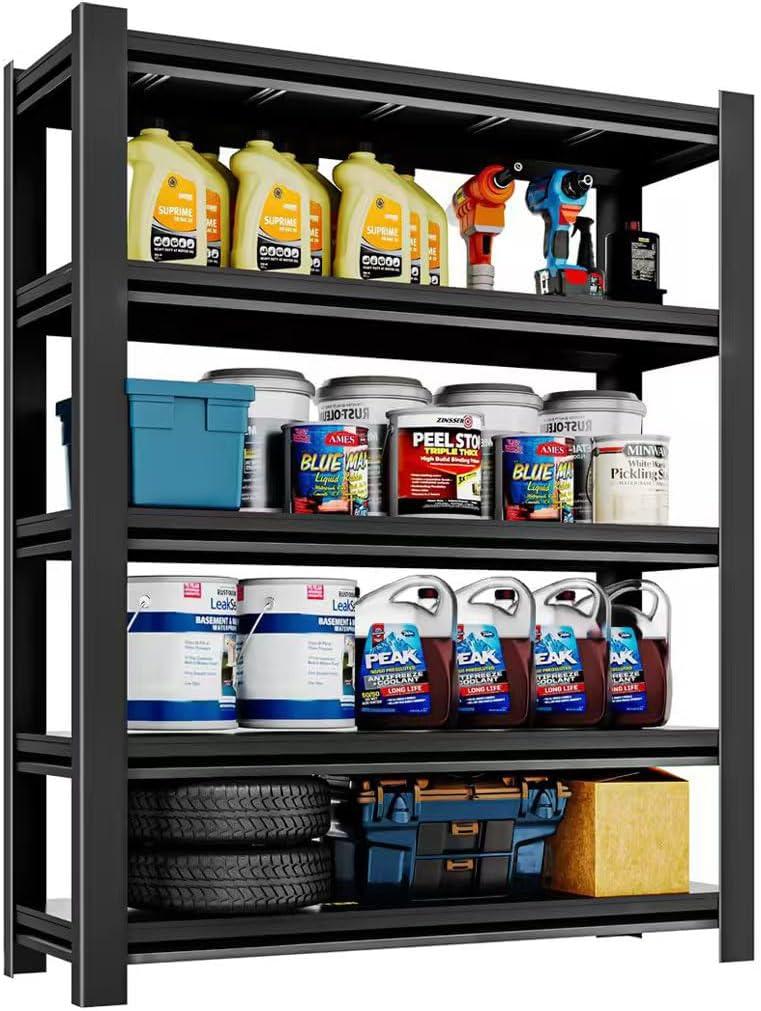 72 Inch H Garage Shelving 5 Tier Heavy Duty Metal Storage Shelves Loads 2000 LBS,Adjustable Garage Storage Shelves Storage Rack Shelf for Garage, Warehouse, Pantry, Basement 72" Hx40''Wx18''D