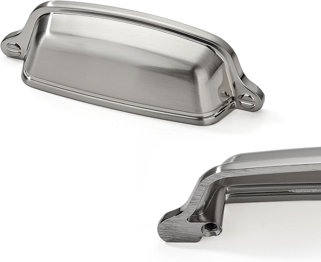 10 Pack 3 inch (76 mm) Brushed Satin Nickel Cabinet Cup Pulls Drawer Pulls Kitchen Hardware Cabinet Handles Drawer Handles Knobs Cup Pull.