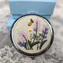 Leimandy Embroidered Pocket Mirror Double-Sided 1x/2x Makeup Mirrors Portable Compact Mirror for Purse Bridesmaid Gift Bridal Shower Gift Birthday Gift L1 (Purple Lavender)