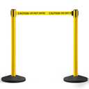 Crowd Control Warehouse Set of 2 Stanchion Retractable Belt Barriers, 11 Foot 'Caution Do Not Enter' Belt Barrier with 40 Yellow Posts, Barriers with Heavy Duty Concrete Base, CCW Series RBB-100