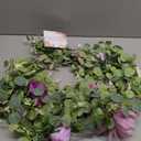 Waipfaru Flower Garland, 6.07Ft Eucalyptus Garland with Flowers, Silk Rose Floral Vines for Wedding Reception Table Mantle Decor (Purple)