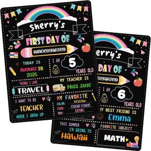 FaCraft First Day of School Sign-11x14 Double Sided Back to School Signs First and Last Day of Kindergarten Chalkboard Sign Preschool Pre k Signs Board Reusable Photo Prop for Kids Girl Boy Photo Prop (Style2)