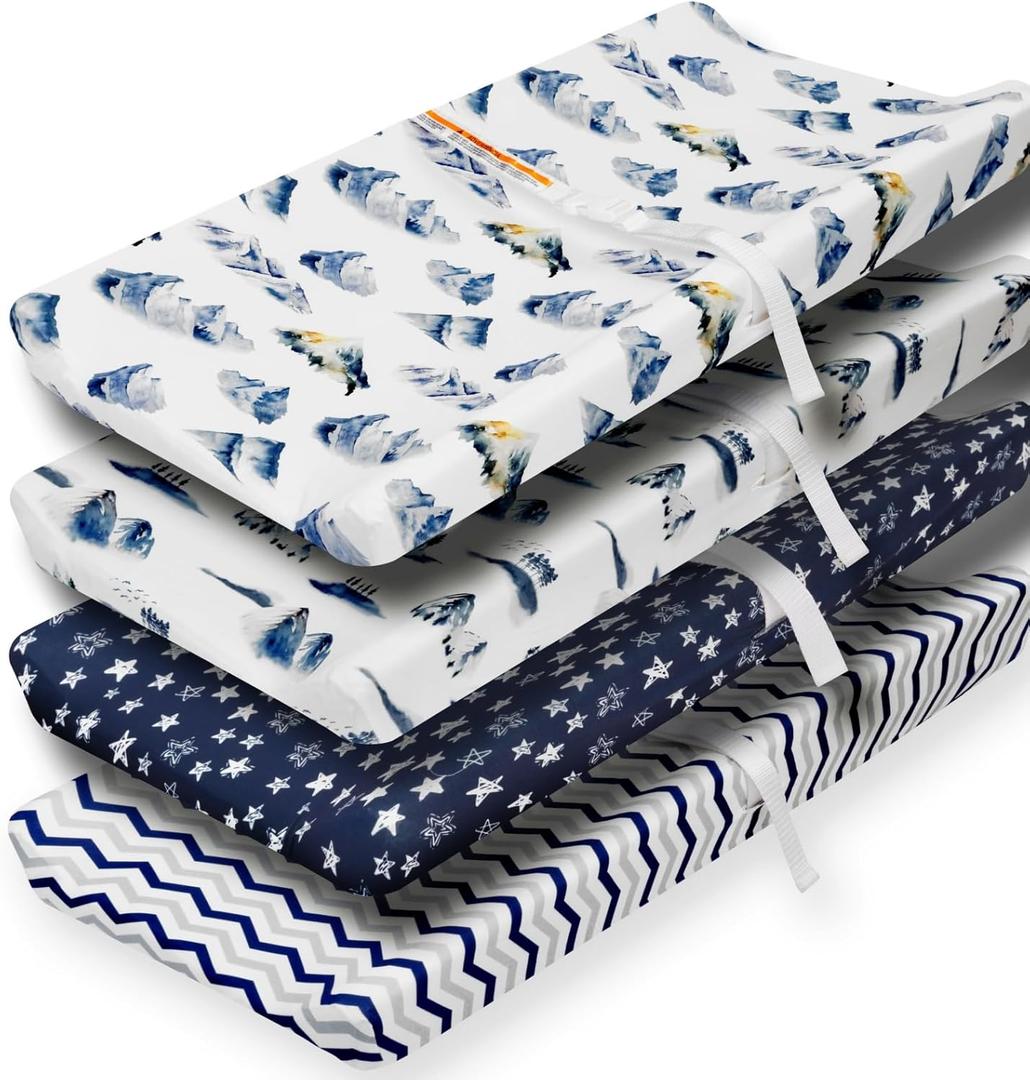 4 Pack Changing Pad Cover for Baby Boys Neutral Unisex Fitted Breathable Baby Changing Pad Sheets for Toddler Changing Table (Mountain)