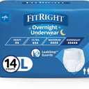 FitRight Overnight Unisex Large Underwear, (40-56 in Waist) 14 Count, Maximum All Night Disposable Incontinence Protection, Pull-On Absorbent Underwear for Men and Women, 1 Bag