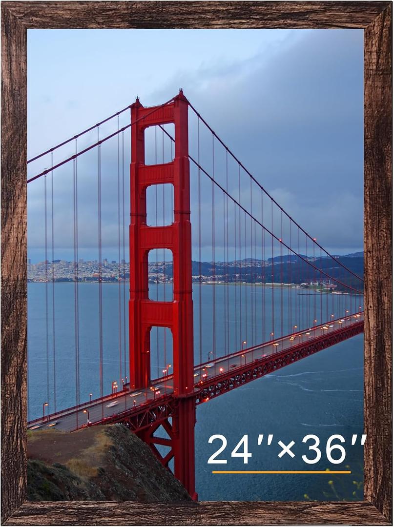 BESCRCL 24x36 Poster Frame Display 24 x 36 inches, Photo Frames for Wall Hanging, Engineered Wood, Brown, 1 Pack