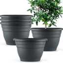 Plant Pots Set of 5, 10" Outside Diameter Flower Pots, 8.5" Inner Diameter Plant Planters with Drainage Hole, Durable Garden Pots Perfect for Indoor & Outdoor Plant Planting, Decor, Gray