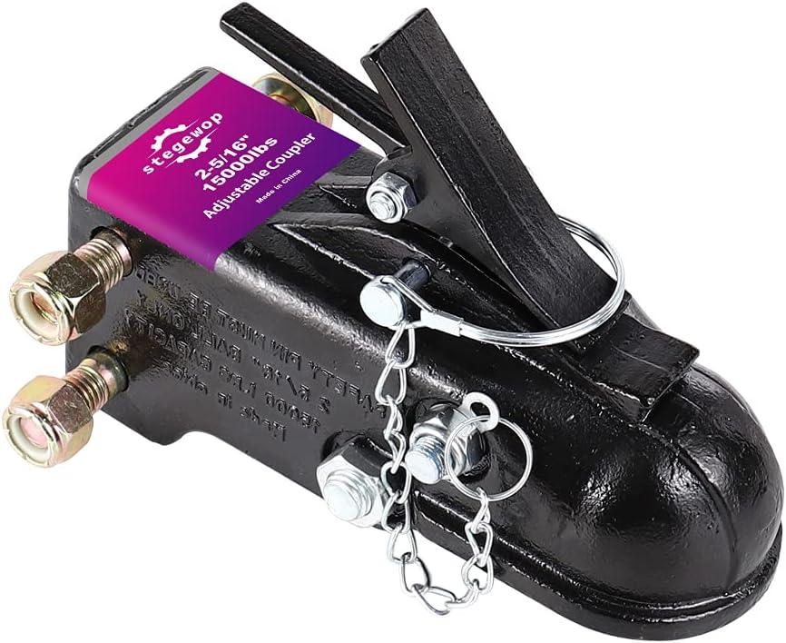 2-5/16" Heavy Duty Adjustable Trailer Coupler Channel-Mount SAE Class IV 15000 lbs Black