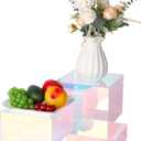 3Pcs Iridescent Risers Display Stands, Stackable Acrylic Cubes Display Box, Nesting Rainbow Showcase for Collectibles Figures Jewelry Perfume Handbag Dessert Party, Neon Food Buffet Riser