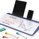 DOLLAR BOSS Glass Desk Whiteboard Small Dry Erase Board Desktop White Board with Storage Drawer Computer Keyboard Stand Desk Organizer Office Accessories School Supplies with 4 Markers 1 Eraser, Blue