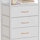 Furnulem Tall 4 Drawers Dresser, Vertical Storage Tower for Bedroom, Hallway, Entryway, Nursery, Closet Organizer, Nightstand Bedside Table Furniture, Sturdy Steel Frame, Wood Top, White
