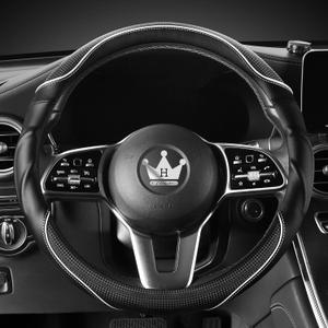 3D Car Steering Wheel Cover Comfort Grip Massage Sporty Anti-Slip Carbon Fiber Faux Leather for Sedan SUV, Universal Fit, Car Handle Covers for All Seasons, 14-15in, White (Standard Size[14"1/2-15"](37-38cm))