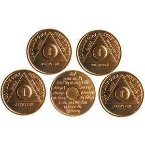 AA Sobriety Coins 1 Year Set (5 Pack) Metal Medallions – Alcoholics Anonymous Anniversary Chips for Recovery Milestones
