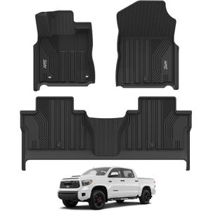 3W Floor Mats for Toyota Tundra 2014-2021 (Only for CrewMax Cab), TPE All Weather Custom Fit Floor Liner for Tundra Accessories SR5/TRD/Limited 1st and 2nd Row Full Set Car Mats Easy Clean, Black