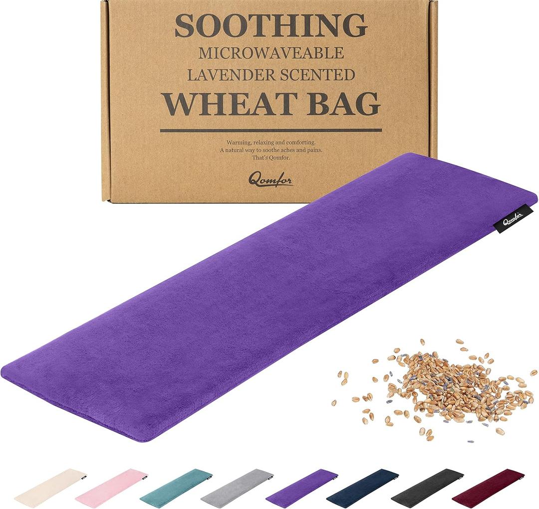Qomfor Microwave Heating Pad - Large Microwavable Wheat Bag Heat Pack for Neck and Shoulders, Pain Relief, Back Pain, Arthritis, Period Cramps - Reusable Lavender Heating Pad (Purple)