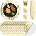 Geosar 200 Disposable Paper Placemats and Coasters Set Summer Hawaiian Luau Placemat with Coasters Outdoor Indoor for Greenery Jungle Dining Table Decoration Shower Birthday(Gold Round)