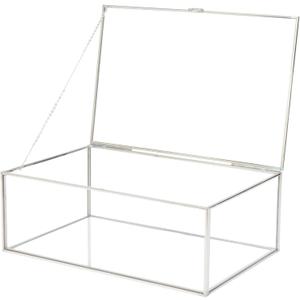 10.8 Glass Jewelry Box Card Box with Hinged Lid, Stainless Steel Keepsake Box for Storage Wedding Card, Trinkets, Photo and More, Cute Glass Box for Women and Girl,Vintage-15612ABXG (Large, Stainless Steel/ Transparent)