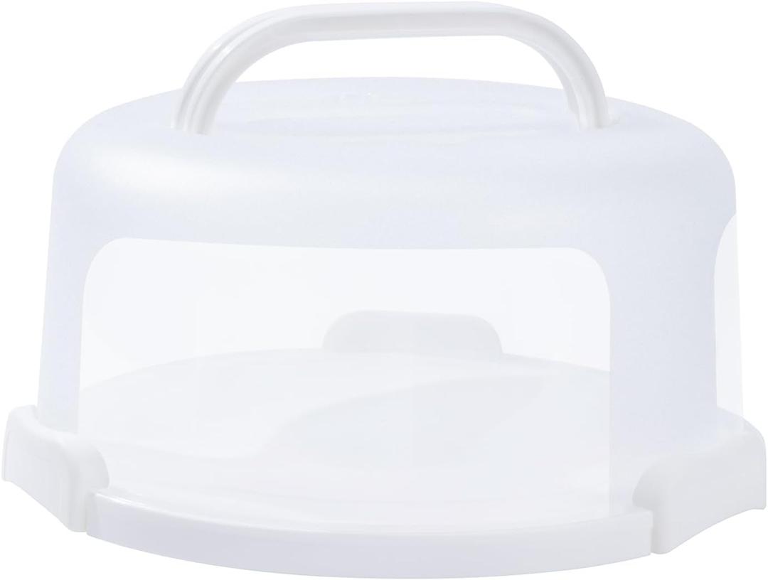 10in Plastic Cake Carrier with Handle, Round Cake Holder with Lid Pink Cake Container(White)