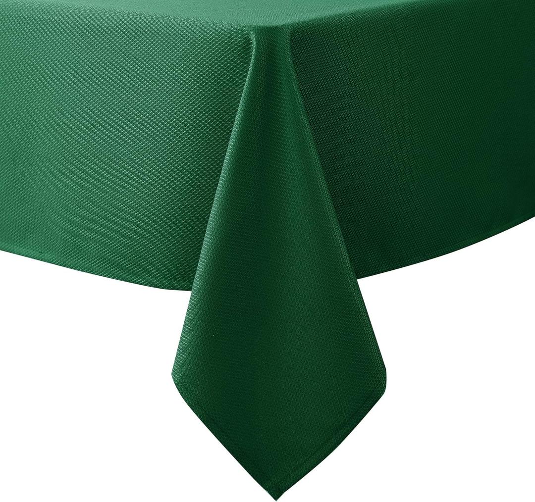 Biscaynebay Textured Fabric Christmas Rectangle Table Cloth 90x132 Inch, Hunter Green Water Resistant Tablecloths for Dining, Kitchen, Wedding and Parties etc. Machine Washable