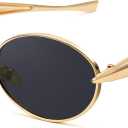 Retro Oval Small Sunglasses for Women Men - Trendy Vintage Gold Metal Sun Glasses (A1 Gold / Grey)