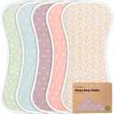 Organic Burp Cloths Baby Boy & Girl - 5-Pack Super Absorbent Cotton Burping Cloths for Babies, Soft & Plush Newborn Spit Up Rags, Infant Towels for Milk Spit Up, Unisex, Large 21" x 10" (Blooms)