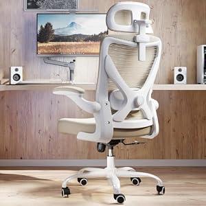 Ergonomic Office Chair with Lumbar Support - Adjustable Computer Desk Chairs,White Beige