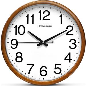 TIMESS Wall Clock, Classic Wood Style Finish, 18 Inch Non-Ticking Silent Battery Operated Analog Clock, Ideal Retro Decor for Home, Bedroom, Living Room, Kitchen, Bathroom, Office(Wood Yellow)