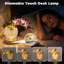 Flower Table Lamp, Orchid Flower with Crystal Vase Lamp, Cordless Touch Desk Light, 3 Colors Dimming & Rechargeable, Small Night Light for Bedroom Home, Romantic Gifts for Girl Women (Purple)
