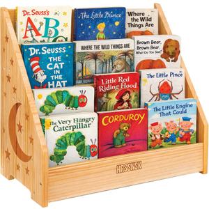 Montessori Baby Bookshelf, Natural Pinewood Front Facing Nursery Bookshelf, Small Kids Bookcase Book Organizer for Toddlers, 16.5 Inch Wide