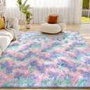 Litanika 8x10 Shag Area Rug for Bedroom, Tie-Dyed Blue Rainbow Plush Rug