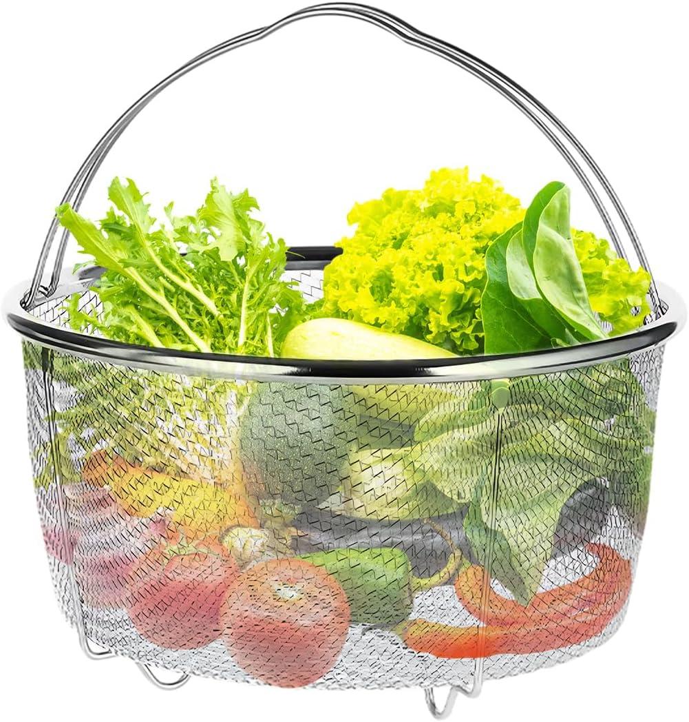 Steaming Basket,Vegetable Steamer Basket,Stainless Steel Mesh Net Strainer Basket and Insert,Food Steamer Basket with Handle and Base Leg for Washing, Fry, Steam or Cook Fruits,Vegetables (20cm)