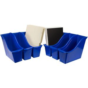 Storex Small Book Bin, Linking Storage Bin, Dry Erase Surface, 11.75" x 8.5" x 4.5" STEM Blue 6-Pack