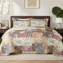 Whale Flotilla Patchwork Quilt Twin Size, Soft Boho Floral Bedspreads for Bed Reversible Lightweight Twin Quilt Bedding Set Coverlets with 1 Pillow Sham for All Seasons, Vintage Red Flowers
