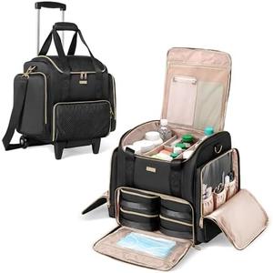 Prokva Rolling Medicine Bag for Travel, Large Pill Bottle Storage Bag on Wheels with 4 Cases and Detachable Trolley, Black