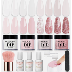 AZUREBEAUTY 4 Colors Dip Powder Nail Kit Starter, Transparent Nude Neutral Pink