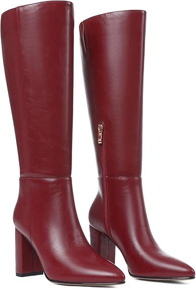 Knee High Boots Chunky Heel Wide Calf Knee High Boots for Women Pointed Toe with Zipper Block Heel Fashion Dress Womens Shoes
 8.5