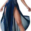 Avidlove Women Lingerie Deep V Neck Nightwear One Piece Sexy Nightgowns Mosaic Lace Mesh Dress (Medium, Dark Blue(navy Blue))