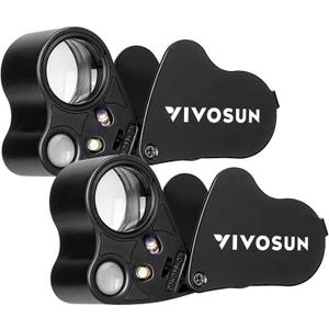 VIVOSUN 2-Pack 30X 60X Illuminated Jewelers Loupe Foldable Magnifier with LED Light for Jewelry Gems Watches Coins Stamps Antiques Black