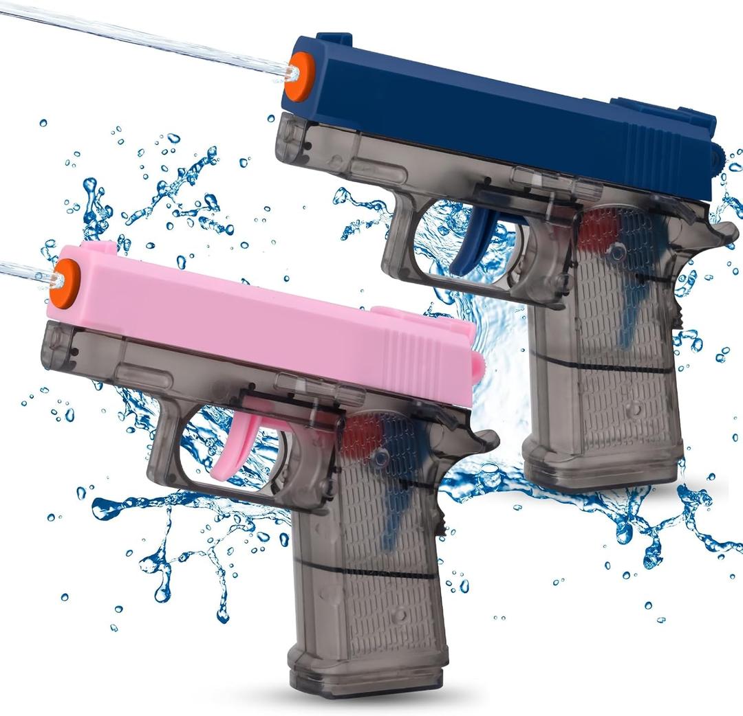 2 Pack Water Guns for Kids - Squirt Water Blaster Soaker Water Pistol Toys for Toddlers Child Boys Girls, Ideal Summer Gifts for Swimming Pool Beach Party Outdoor Shooting Game Water Fighting Toy (1-blue+pink)