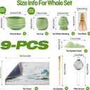 Japanese Style Ceramic Matcha Set - 9 Pcs Kit with 530ml Bowl, 2 Gold-Inlaid Cups, Bamboo Whisk/Scoop, Stainless Steel Sifter & Landscape Painting Towel - Gift for Tea Lovers (Green)