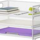 Marbrasse 3 Tier Paper Organizer Letter Tray, Mesh File Organizer with Handle, Paper Sorter Desk Organizer for Home Office Supplies (White)