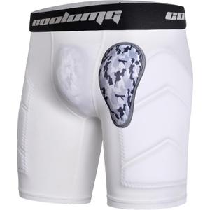 COOLOMG Adult Men Baseball Sliding Shorts with Cup Pocket Protective Padded Sliders Compression Cup Underwear for Football Lacrosse (Medium, White)