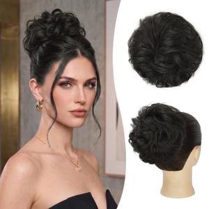 PINK SEVEN Messy Bun Hair Piece Human Hair Curly Buns Hair Piece for Women Updo Hairpiece for Daily Wear Ponytail Extension(Medium Brown