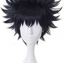 Ebingoo Short Black Cosplay Wig for Men With Cap - Synthetic Hair With Bangs for Anime, Halloween Costume - Boys
